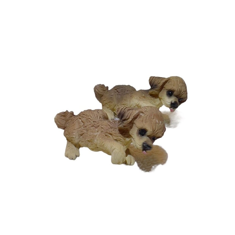 Lot Of 2 Small Realistic Resin Brown‎ Dogs Figurines 2.75” Long Tongue Stuck Out